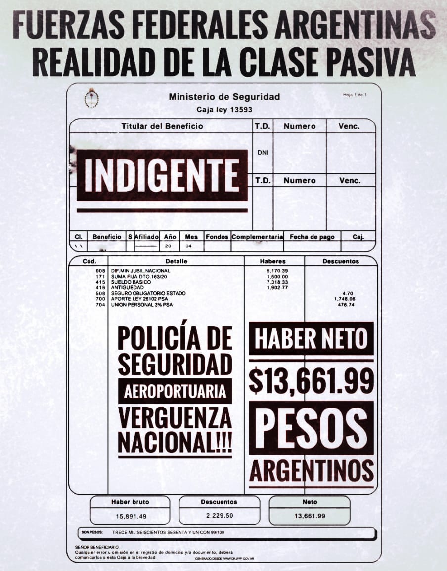 Los jubilados de las fuerzas de seguridad argentinas están en situación